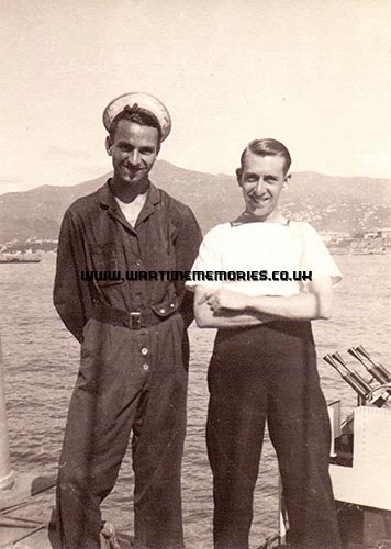 Frank Burchell, left and friend on HMS Spartan